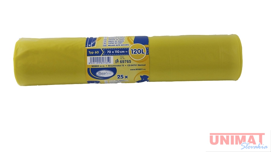 Vrecia do košov  120L, 70x110cm, 25ks ,igelitové, Typ60, žlté